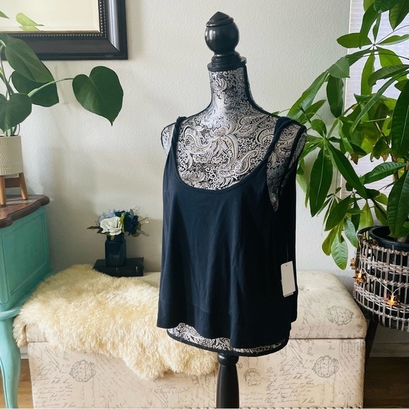 🏷️ 4/$25 NWT BP. Nordstrom Twist Strap Boxy Fit Crop Tank, Size 1X - Black - Picture 6 of 7
